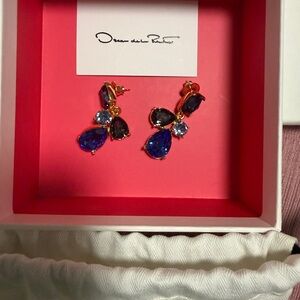 Oscar de la Renta Sapphire and Gold Drop Earrings